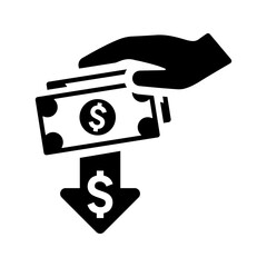 Charge, cost, pay icon. Black vector graphics.