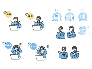 就活のイラスト(面接、スーツ、大学生、将来、人材育成、夢、選考) Illustration of job hunting.Interviews, suits, college students, future, human resource development, dreams, and selection.