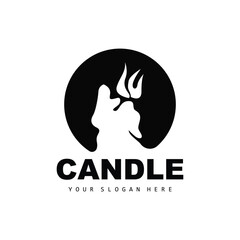 Candle Logo, Elegant Romantic Candle Light Dinner Flame Light Design, Traditional Spa Candle Vector