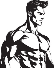 gym logo, illustration of a person with six pack body