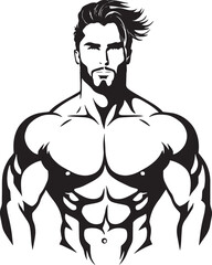 gym logo, illustration of a person with six pack body