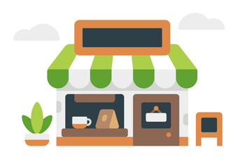 Small coffee shop. Cute storefront vector illustration. Kawaii building