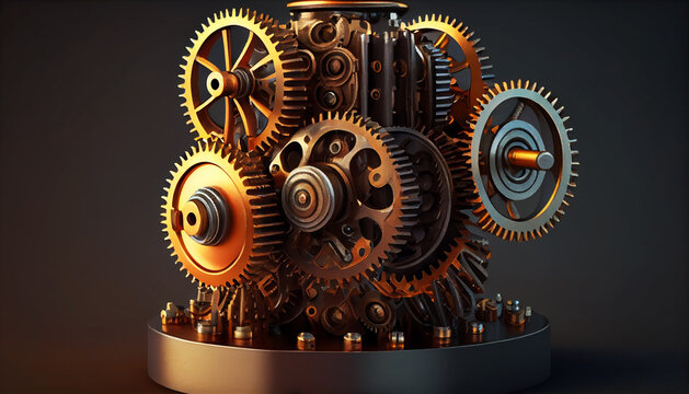 gear wheel on the circuit board. Illustration of hi-tech, engineering, and digital engineer concept.web- template, business tech, business team. Generative Ai	
