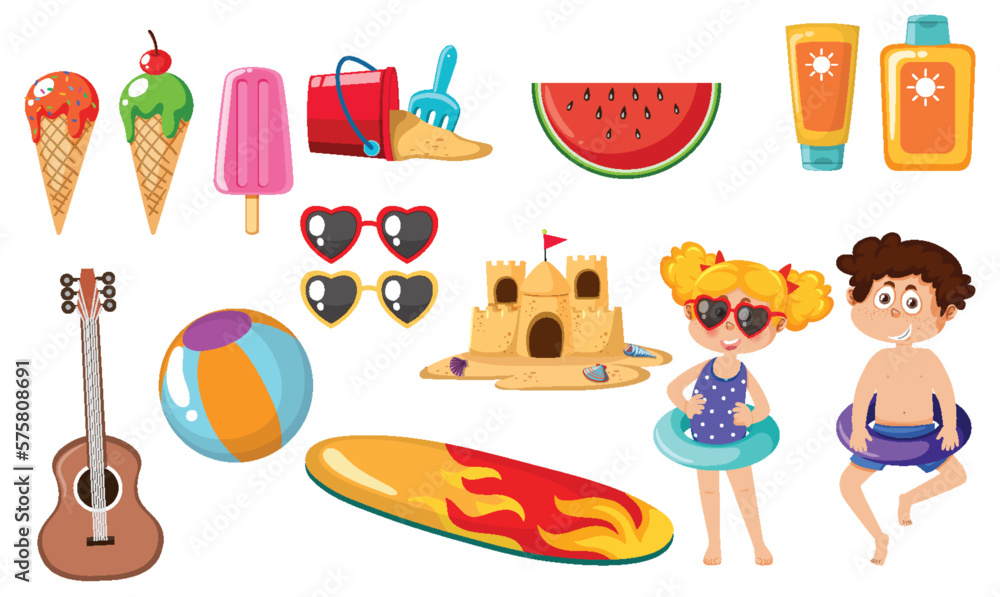 Wall mural set of kids character with summer element