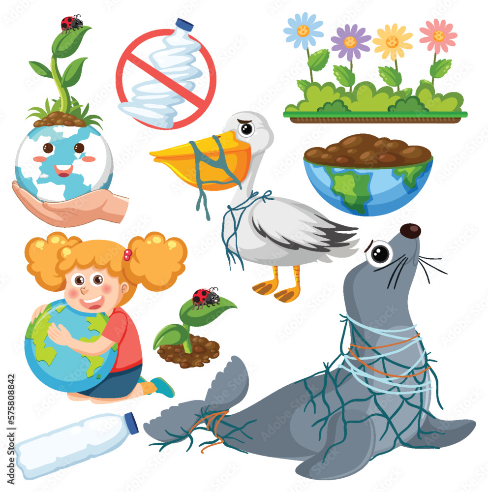 Poster save the earth graphics and icons collection