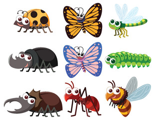 Set of insect cartoon simple style