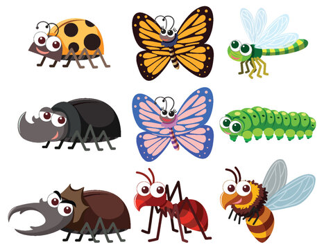 Set of insect cartoon simple style