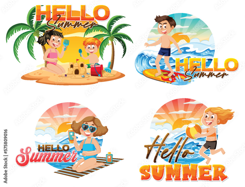 Wall mural summer holiday and happy kids logo