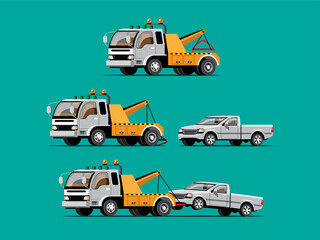 set of towing car trucking  auto transport vector illustration