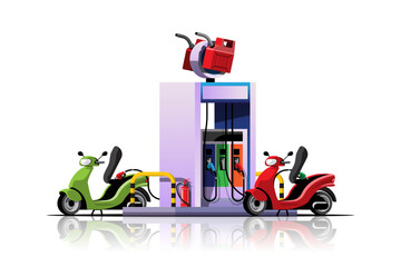  Powerful motorcycle with oil station vector illustration