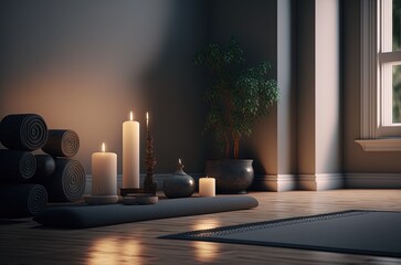 meditation room with yoga mat made with generative ai