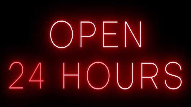 Flickering red retro neon sign glowing against a black background