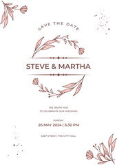 Floral wedding invitation template organic hand drawn leaves decoration