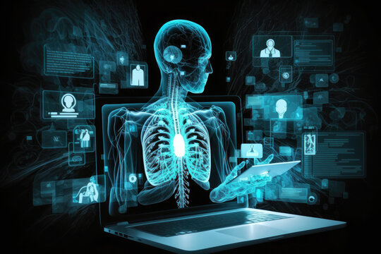 Medical imaging, x-ray, skeletal, technology scanning body, skeleton display, using digital computer