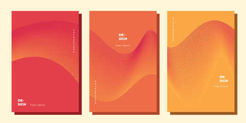 Wavy lines background template copy space set for poster design, brochure, flyer, pamphlet, booklet, cover, or leaflet. Monochrome orange backdrop design.
