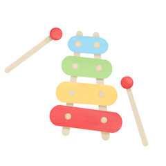 wooden xylophone isolated on white, hand drawn musical instrument, xylophone illustration art