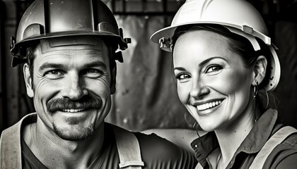 Empowering Confidence and Relationship in the Workplace: Celebrating National Couple's Day with Diversity Inclusivity in the Industry with Caucasian Construction worker Couple (generative AI