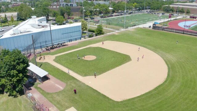 Cinematic Drone Shot of Baseball Game in Summer