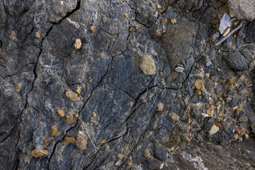 Rocky shapes on the beach. textures and patterns generated on the stones of the Ibiza.