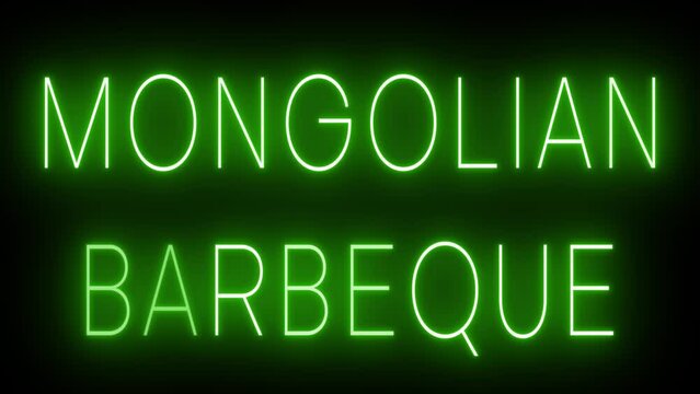 Flickering green retro neon sign glowing against a black background