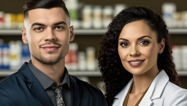 Empowering Confidence and Relationship in the Workplace: Celebrating National Couple's Day with Diversity Inclusivity in the Industry with Multiracial Pharmacist Couple (generative AI