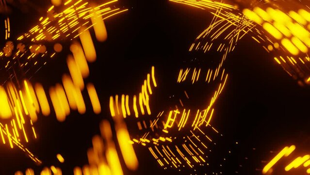 glowing curved lines. orange flashes run through the wires on a black background. looped animation. 3d render