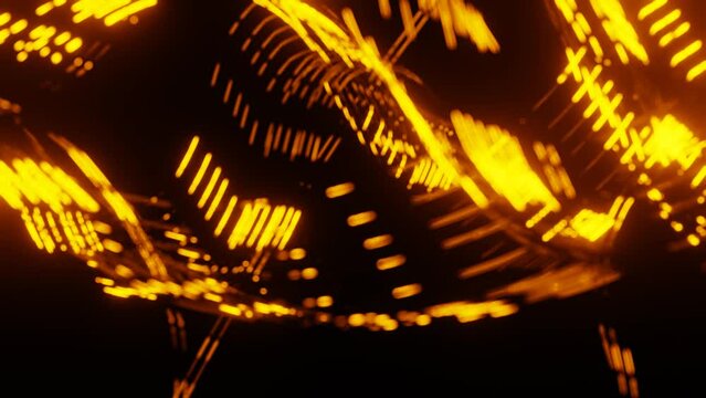 glowing curved lines. orange flashes run through the wires on a black background. looped animation. 3d render