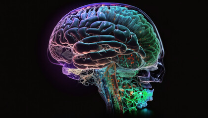 Photorealistic ai artwork of a medical human brain scan in futuristic hologram visual. Generative ai.