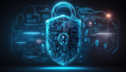 Photorealistic ai artwork of a digital concept lock with binary code, a futuristic cybersecurity image. Generative ai.