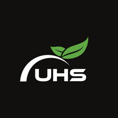 UHS letter nature logo design on black background. UHS creative initials letter leaf logo concept. UHS letter design.