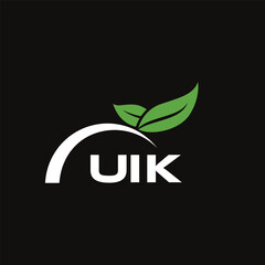 UIK letter nature logo design on black background. UIK creative initials letter leaf logo concept. UIK letter design.