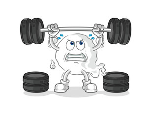 ghost lifting the barbell character. cartoon mascot vector