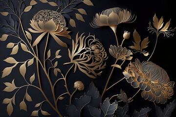 Golden leaves floral art generative AI