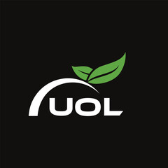 UOL letter nature logo design on black background. UOL creative initials letter leaf logo concept. UOL letter design.