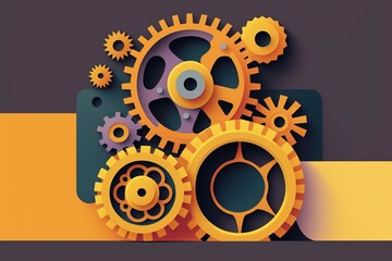 Playful Purple and Yellow Gear Background. AI-Generated