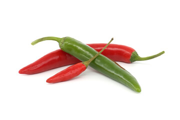 Fresh red and green chili peppers isolated on white