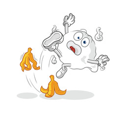 ghost slipped on banana. cartoon mascot vector