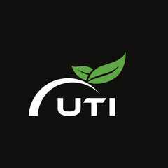 UTI letter nature logo design on black background. UTI creative initials letter leaf logo concept. UTI letter design.