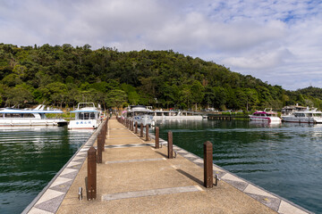 Fototapeta premium Jetty pier in Sun moon lake at Nantou of Taiwan