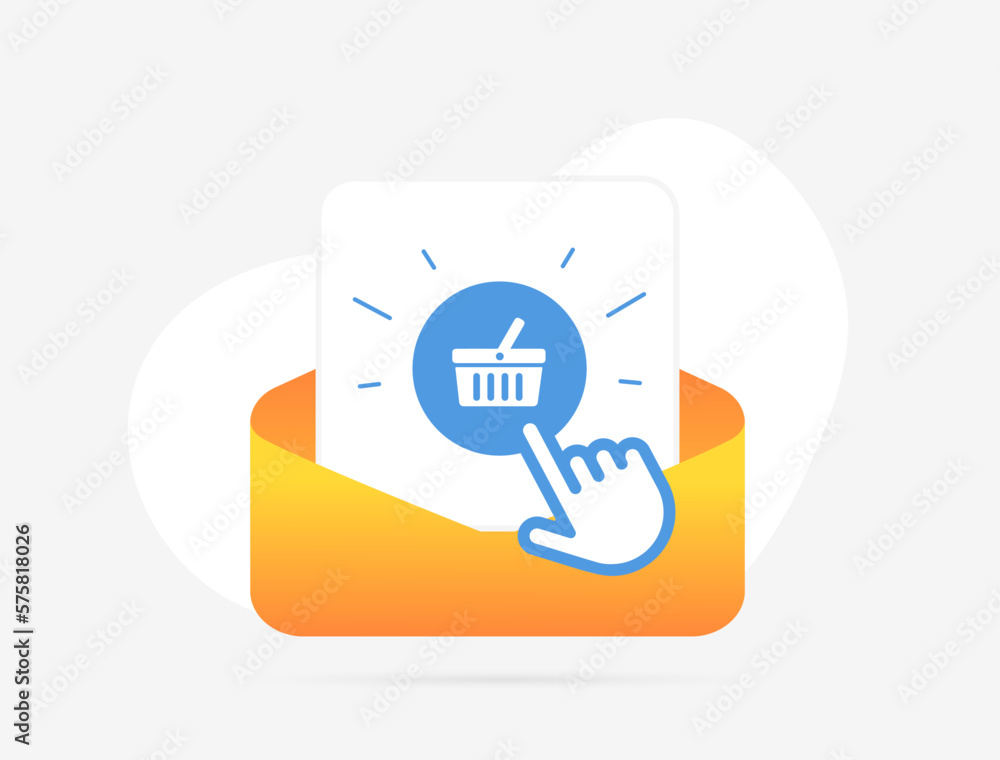 Poster email marketing abandoned cart recovery strategy. an open targeted email letter with shopping cart i