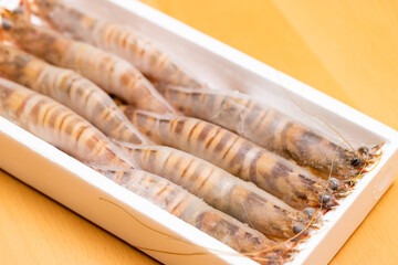 Pack of the fresh raw shrimp