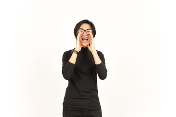 Announcement with hands over mouth Of Handsome Asian Man Isolated On White Background