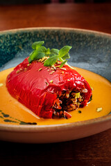 stuffed red pepper with sauce