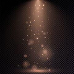 Golden light dust particles abstract light bokeh background for web design and illustration.