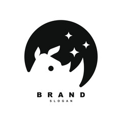 Negative space rhino logo design with star on circle moon vector