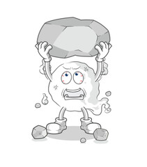 ghost lifting rock cartoon character vector