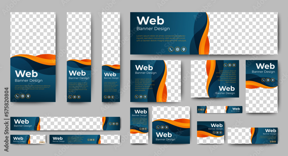 Wall mural web advertising banner template design. modern web layout set with standard size. vector