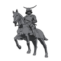 宮城県仙台市の象徴である伊達政宗の騎馬像のイラスト。透明な背景。