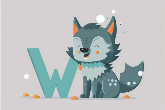 wolf cute caracter and letter W logo. Generative AI ..
