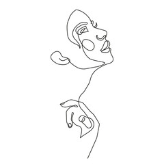 Abstract Woman Face Continuous Line Drawing. Female Profile Minimalist Illustration. Modern Trendy Line Art Drawing for Wall Decor, Fashion Minimal Print, Poster, Social Media. Vector EPS 10